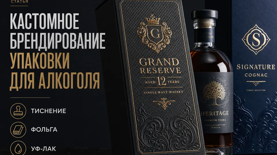 Кастомное брендирование упаковки для алкоголя: тиснение, фольга, УФ-лак