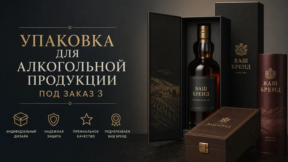 Упаковка для алкогольной продукции под заказ: от картонных коробок до премиальных деревянных ящиков с брендированием и сертификацией